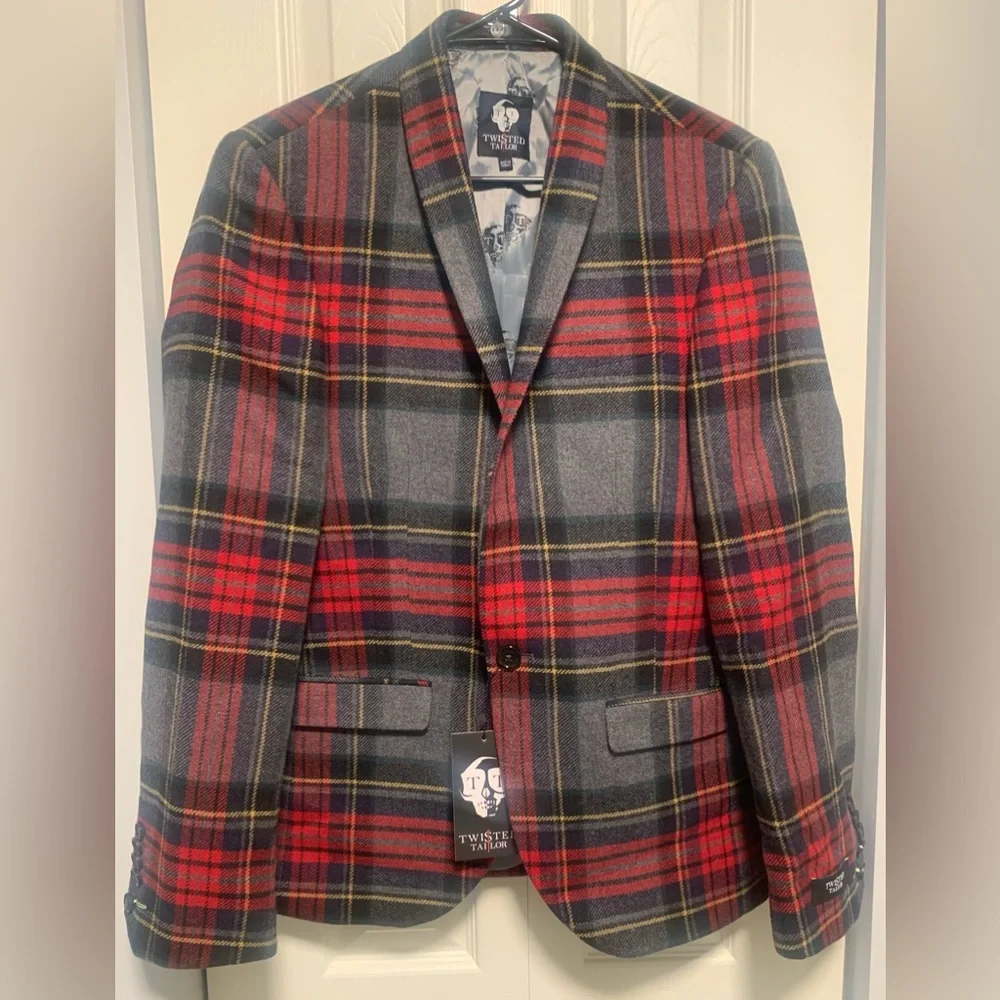 NWT Twisted Tailor Cardosi Red Tartan Wool Jacket